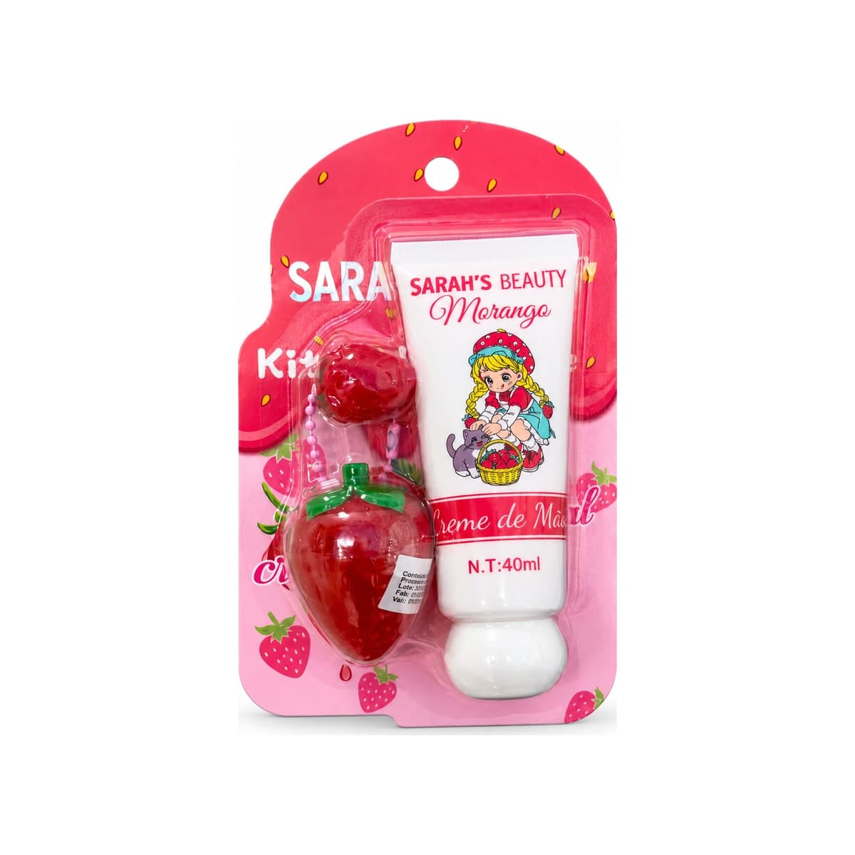 Kit Moranguinho: Creme para as Mãos e Batom com Chaveiro